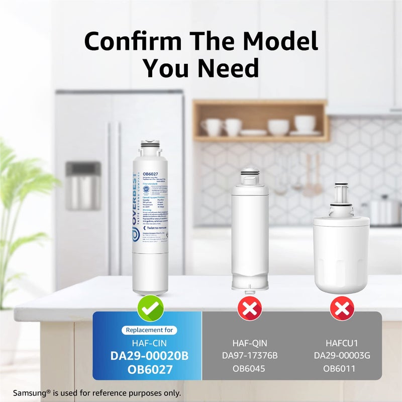 Overbest DA29-00020B Refrigerator Water Filter, Replacement for Samsung HAF-CIN, 46-9101, RF28HMEDBSR, RF4287HARS, RF263TEAESG, RH22H9010SR, 3 Filters - Image 2